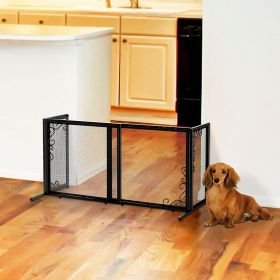 Black Metal Mesh Freestanding Pet Gate: Stylish & Secure