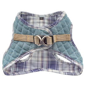 Step-In Denim Dog Harness - Blue Plaid, Soft, and Secure (Color: Blue Plaid, size: XL)