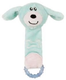 Soft Plush Rubber Teething Dog Toy with Squeaky & Crinkle Features (Color: Blue)